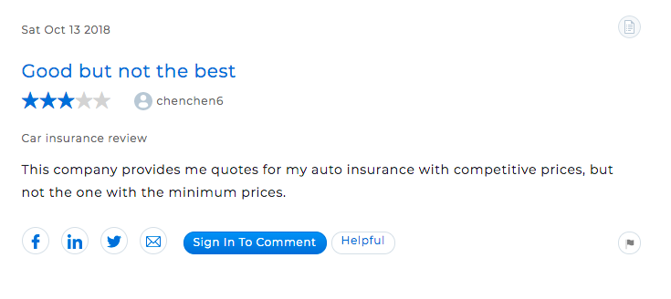 3 star review describing insure.com as good but not the best