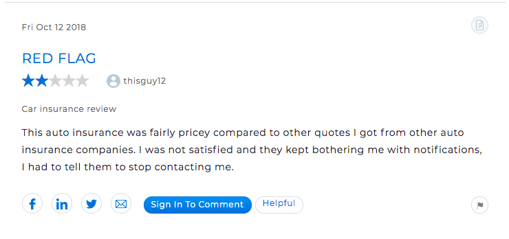 2 star review describing a red flag of many notifications from insure.com