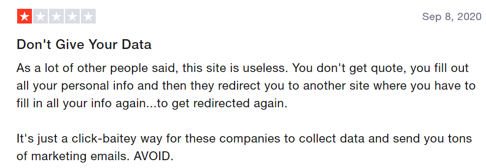 1 star review warning others not to give their data on this site