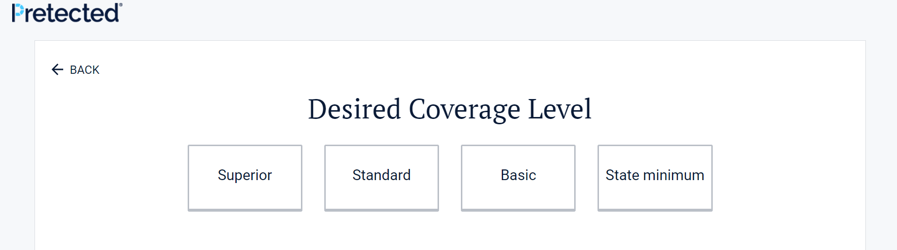 cards to select desired coverage level